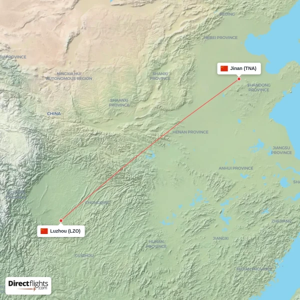 Luzhou - Jinan direct flight map