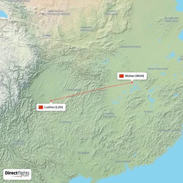 Luzhou - Wuhan direct flight map