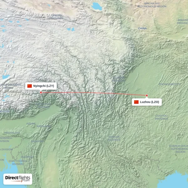 Nyingchi - Luzhou direct flight map