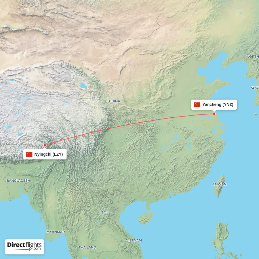 LZY - YNZ route map