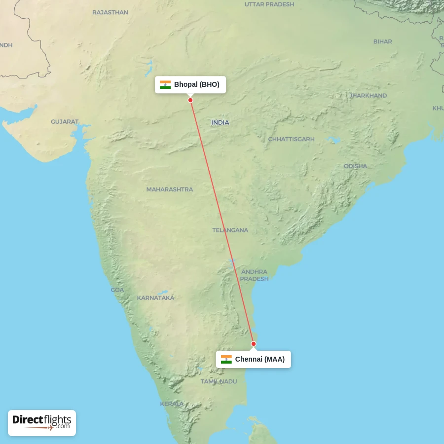 MAA - BHO route map
