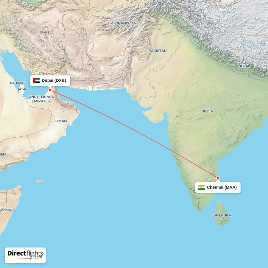 MAA - DXB route map