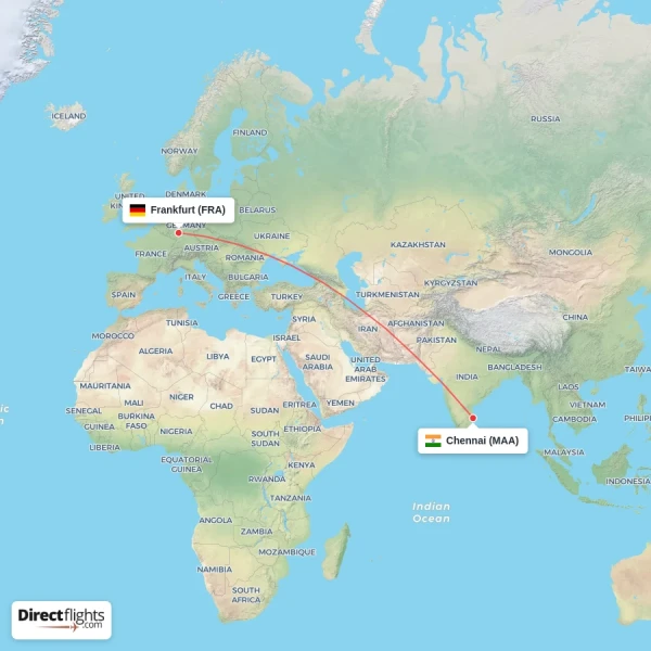 Chennai - Frankfurt direct flight map