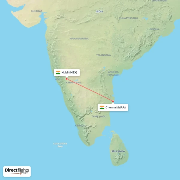 Chennai - Hubli direct flight map
