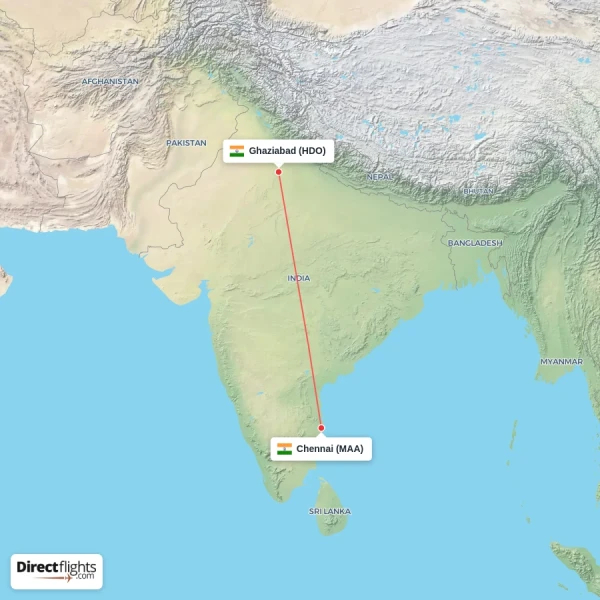 Chennai - Ghaziabad direct flight map
