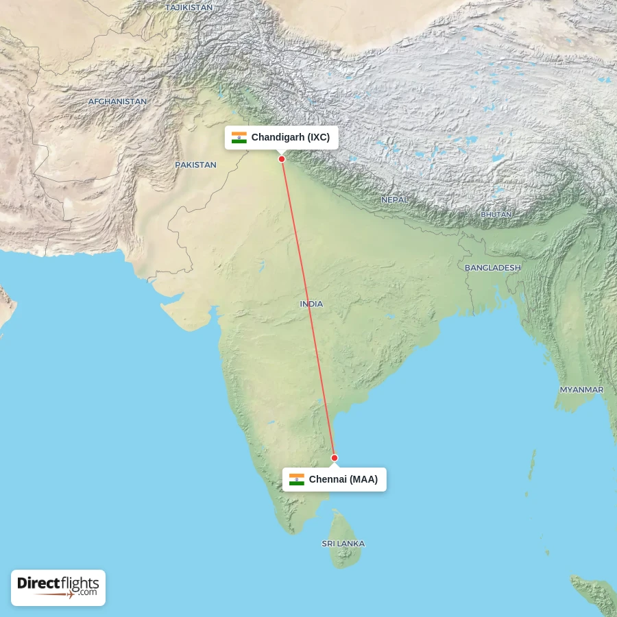 MAA - IXC route map