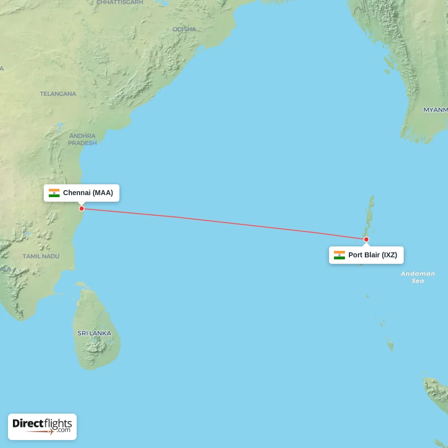 MAA - IXZ route map