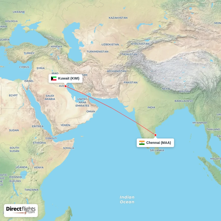 MAA - KWI route map