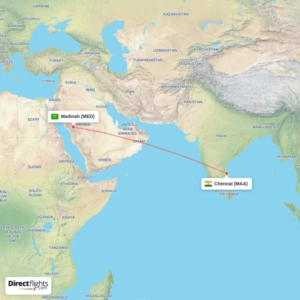 Chennai - Madinah direct flight map