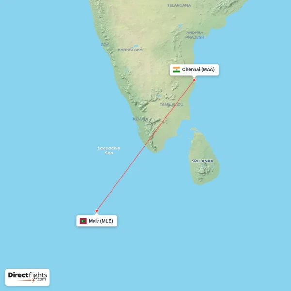 Chennai - Male direct flight map