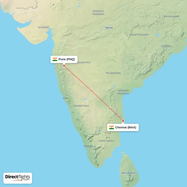 Chennai - Pune direct flight map