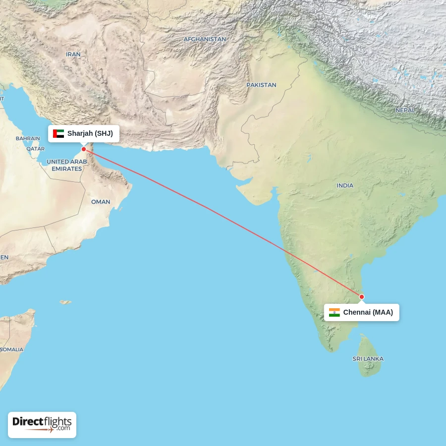 MAA - SHJ route map