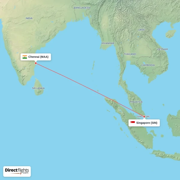Chennai - Singapore direct flight map