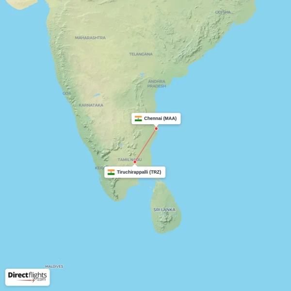 Chennai - Tiruchirappalli direct flight map