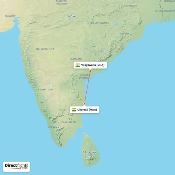 Chennai - Vijayawada direct flight map