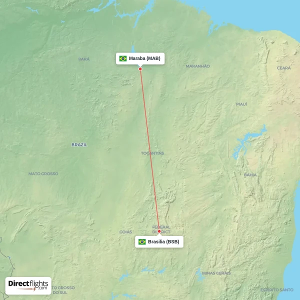 Maraba - Brasilia direct flight map