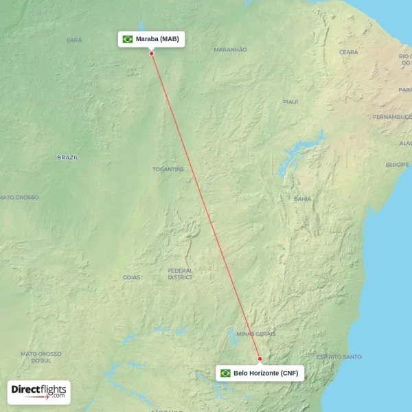 Maraba - Belo Horizonte direct flight map