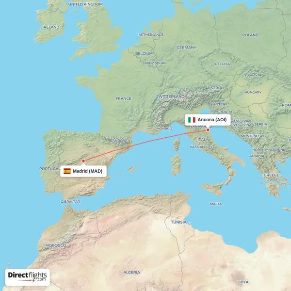 Madrid - Ancona direct flight map