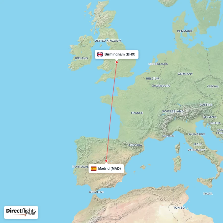 MAD - BHX route map