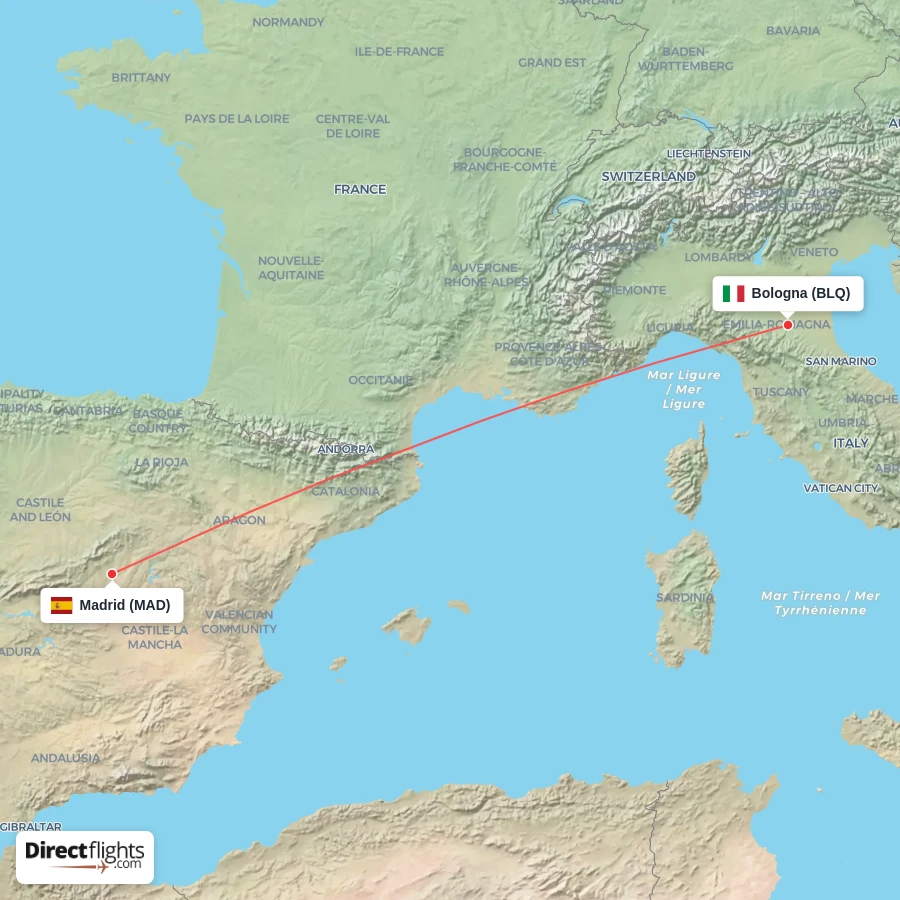 MAD - BLQ route map