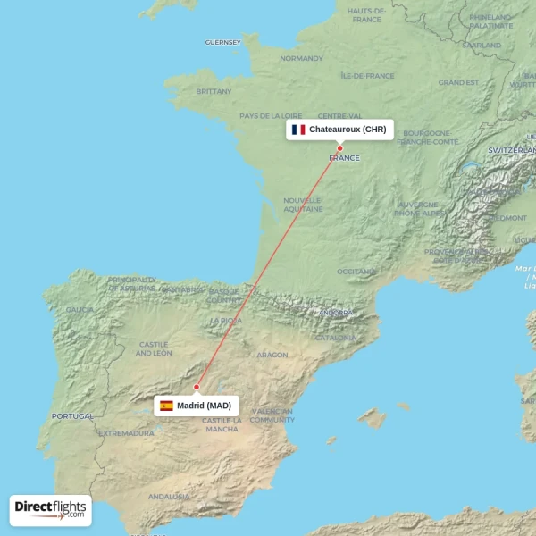Madrid - Chateauroux direct flight map