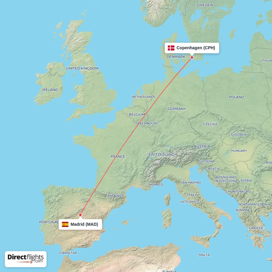 MAD - CPH route map