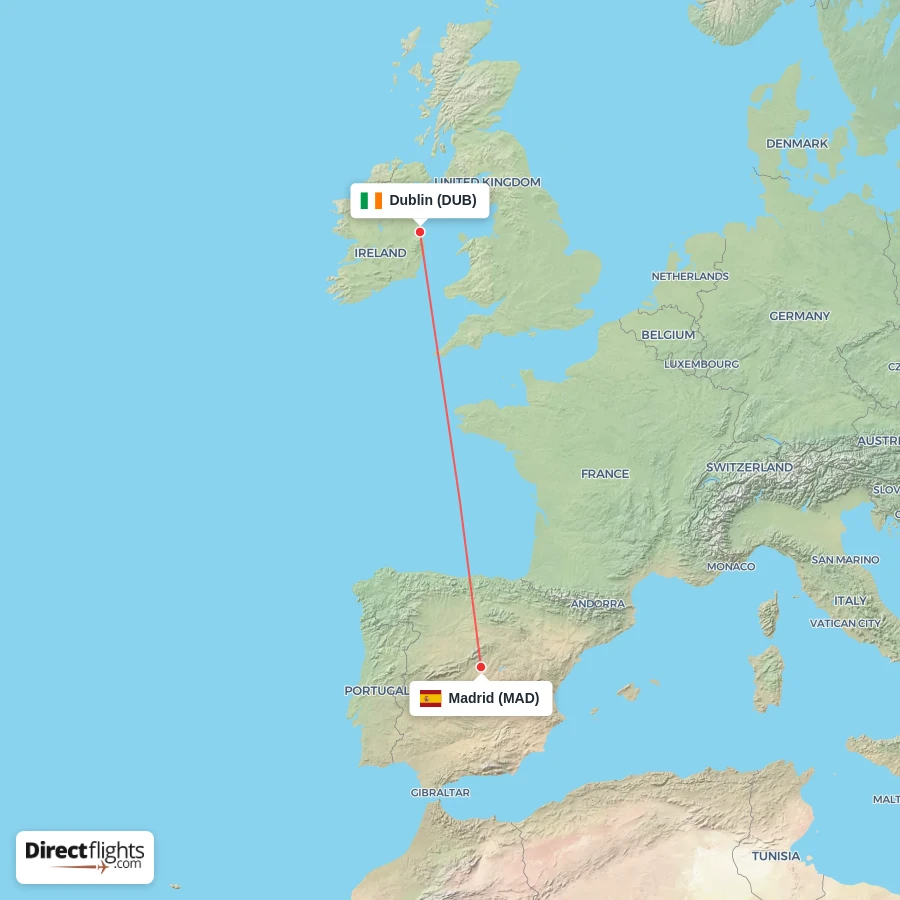 MAD - DUB route map