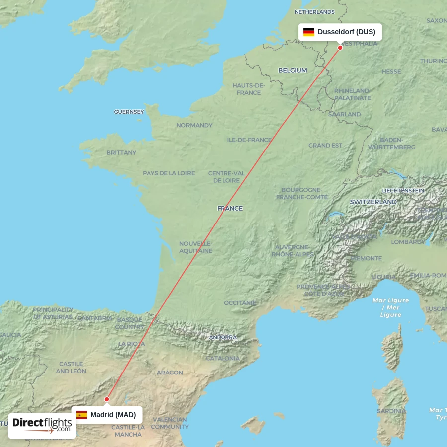 MAD - DUS route map