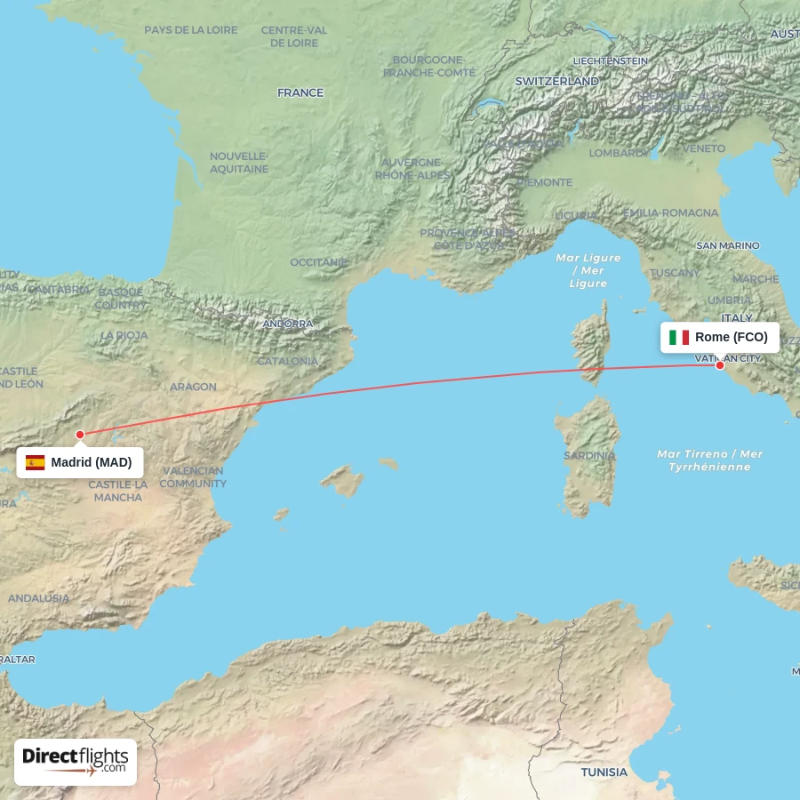 MAD - FCO route map