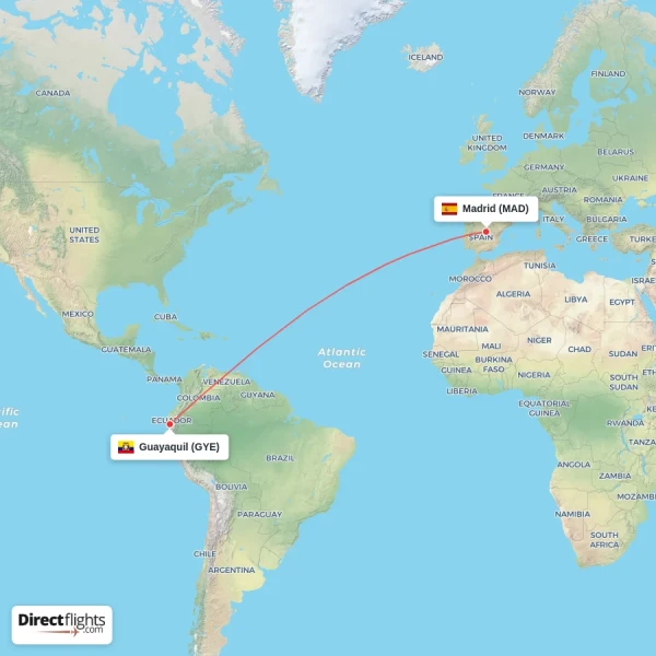 Madrid - Guayaquil direct flight map