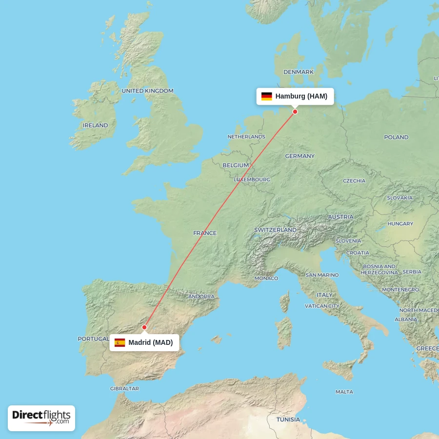 MAD - HAM route map