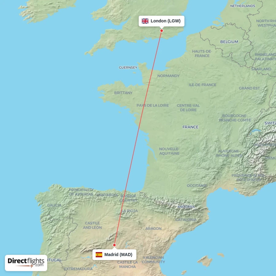 MAD - LGW route map