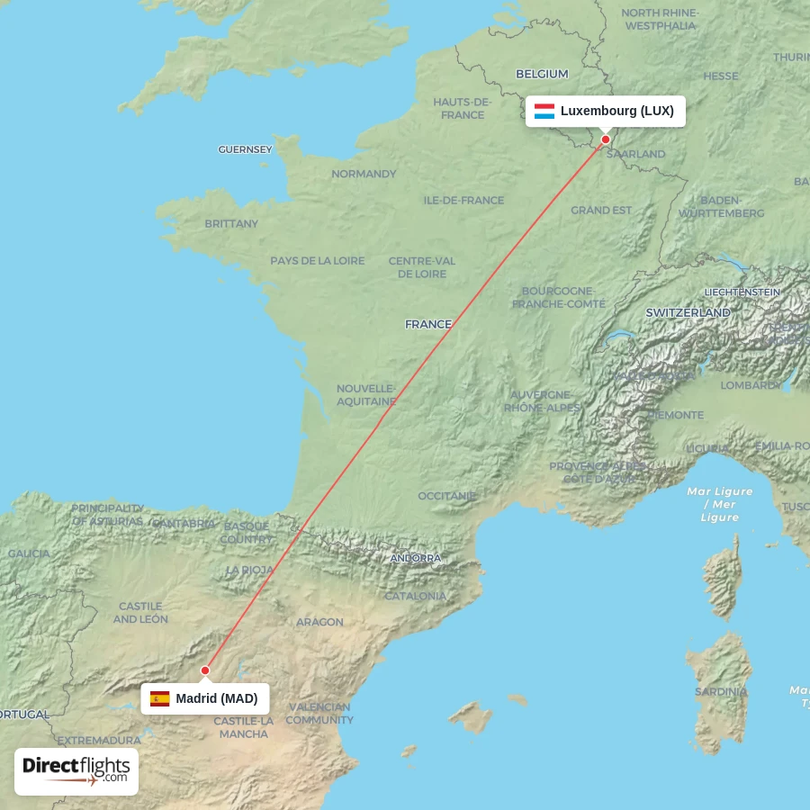 MAD - LUX route map