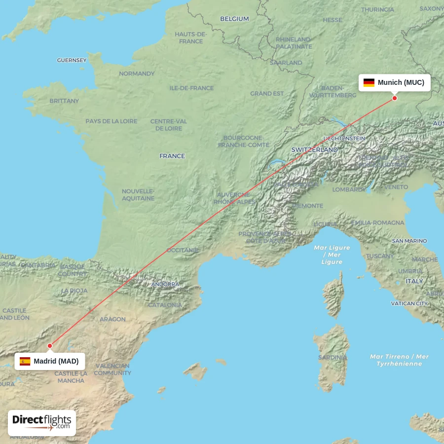 MAD - MUC route map