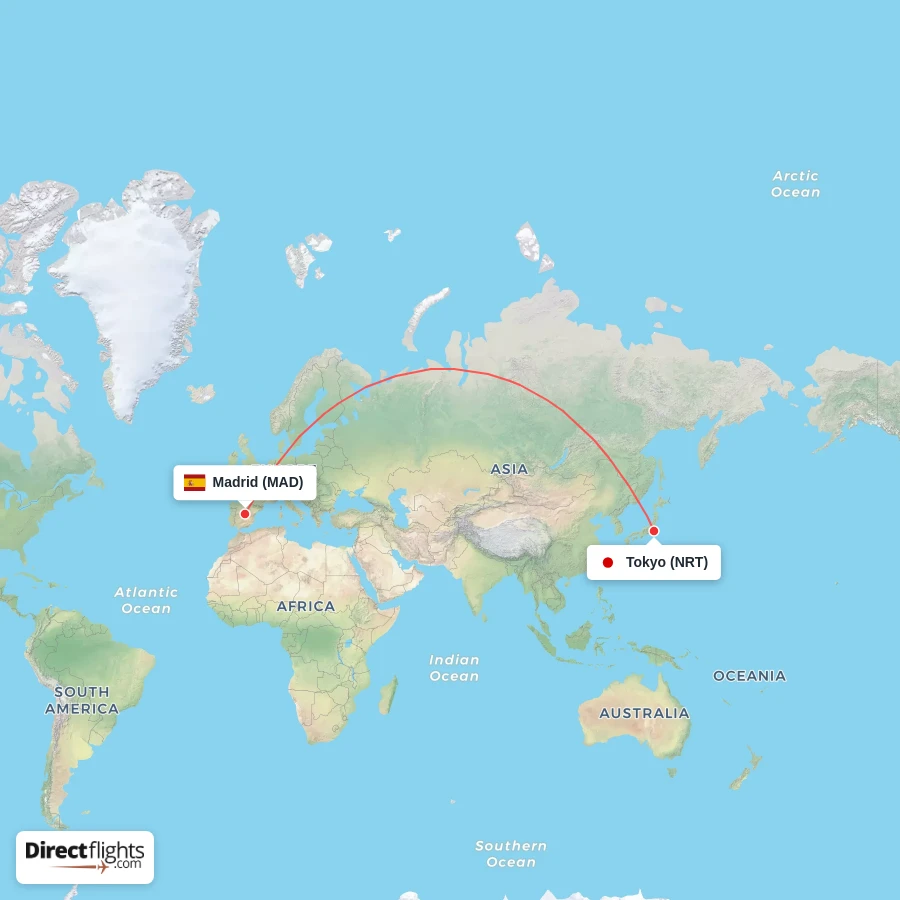 MAD - NRT route map