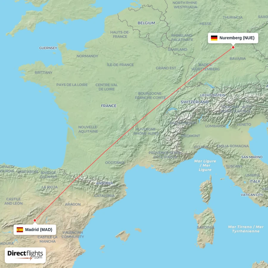 MAD - NUE route map