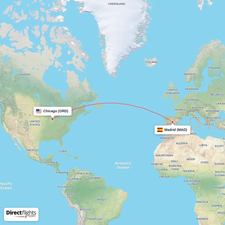 MAD - ORD route map