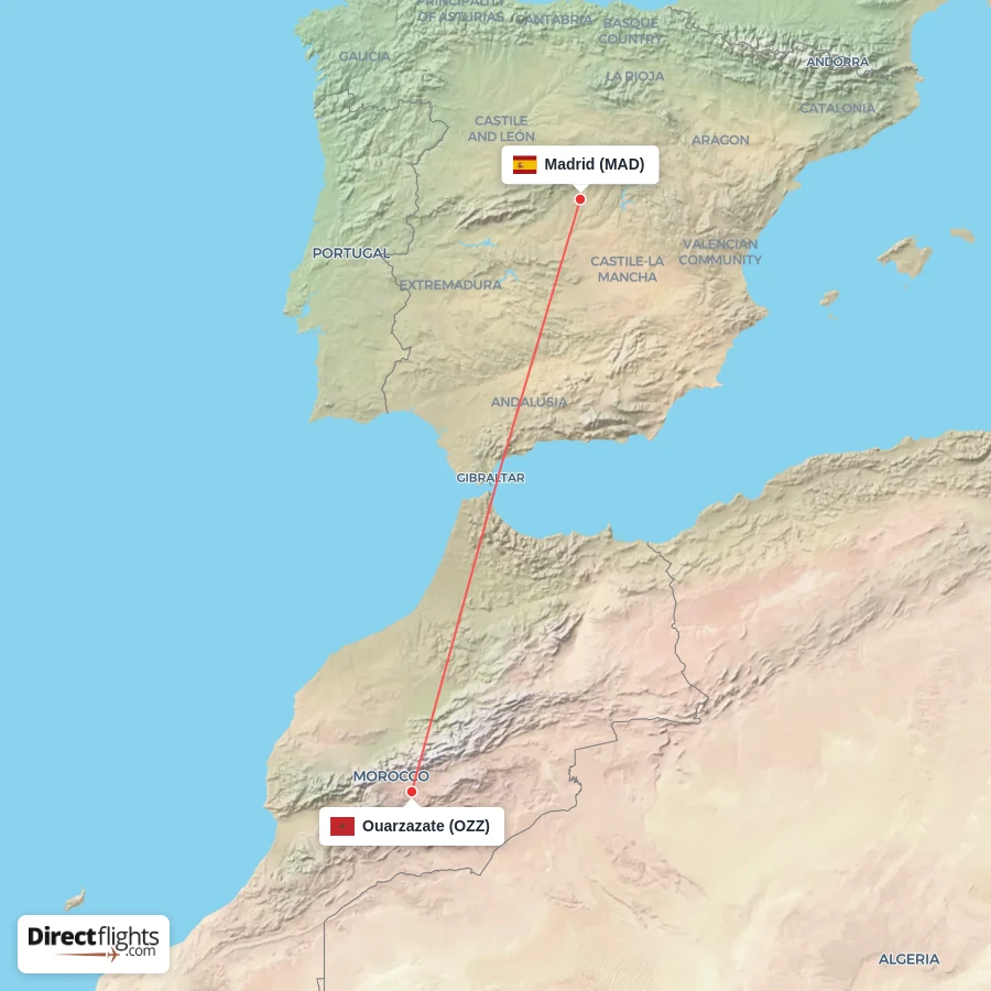 MAD - OZZ route map