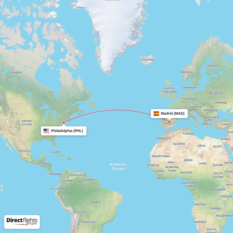 MAD - PHL route map