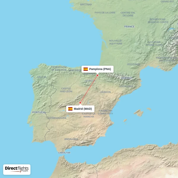 Madrid - Pamplona direct flight map