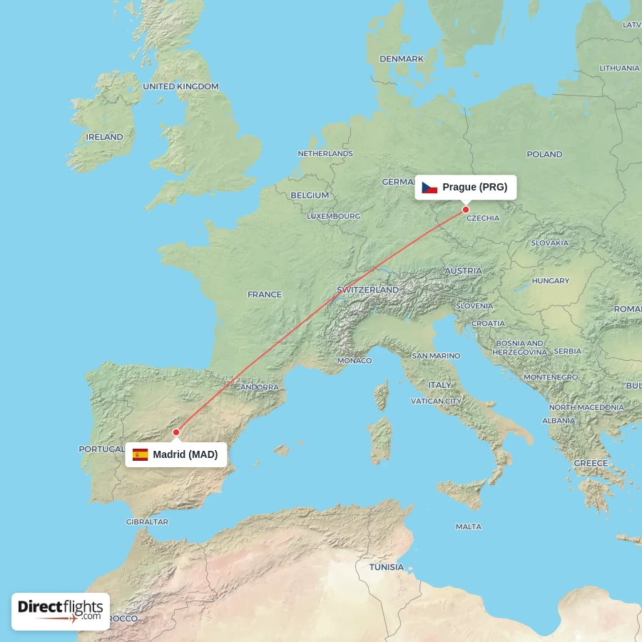 MAD - PRG route map