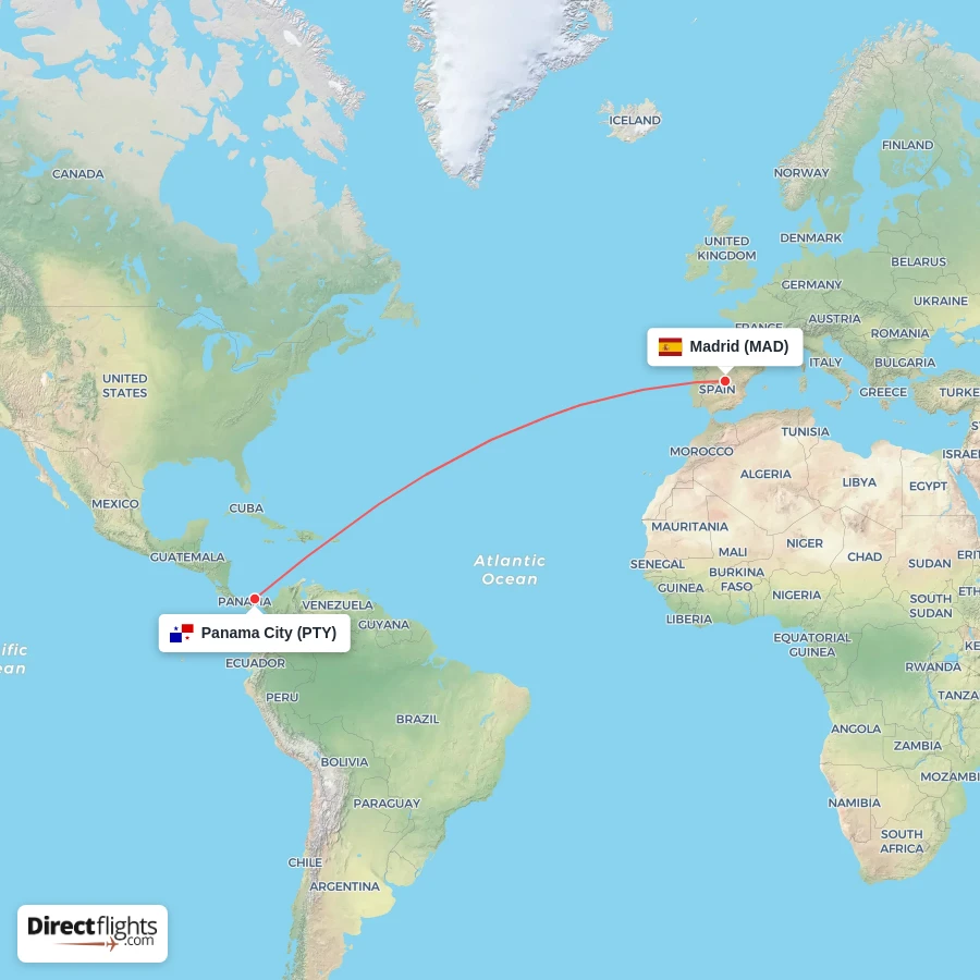 MAD - PTY route map