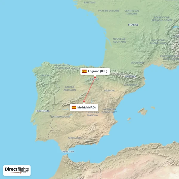 Madrid - Logrono direct flight map