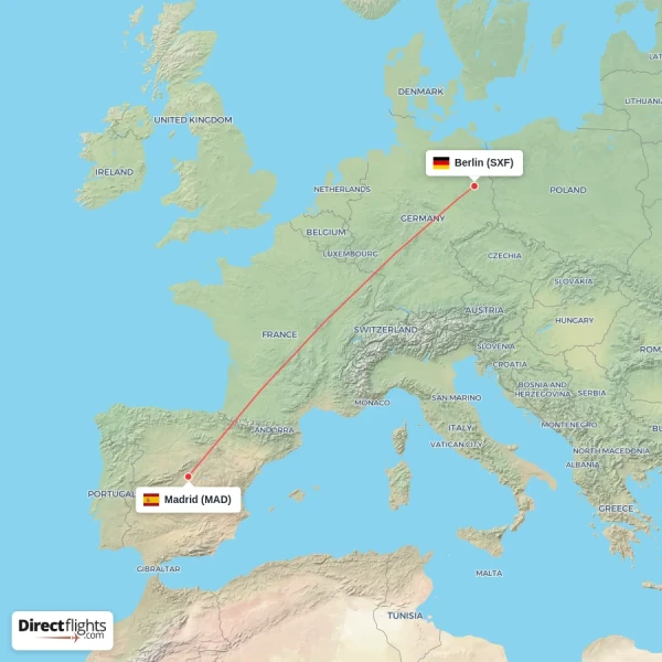 Madrid - Berlin direct flight map