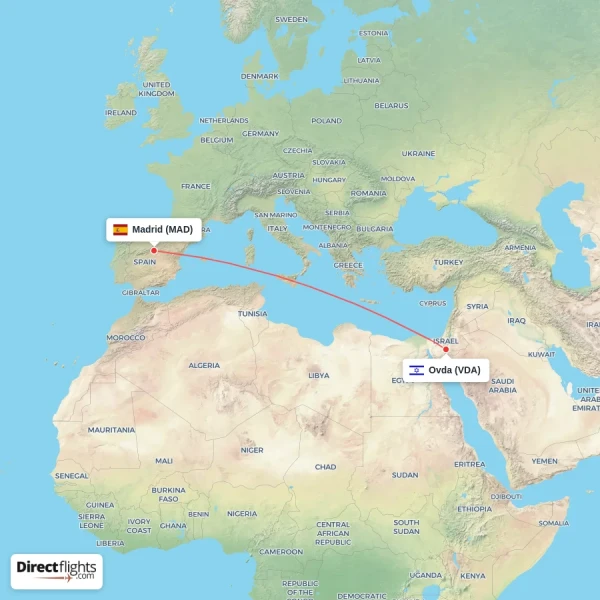 Madrid - Ovda direct flight map
