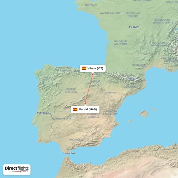 Madrid - Vitoria direct flight map