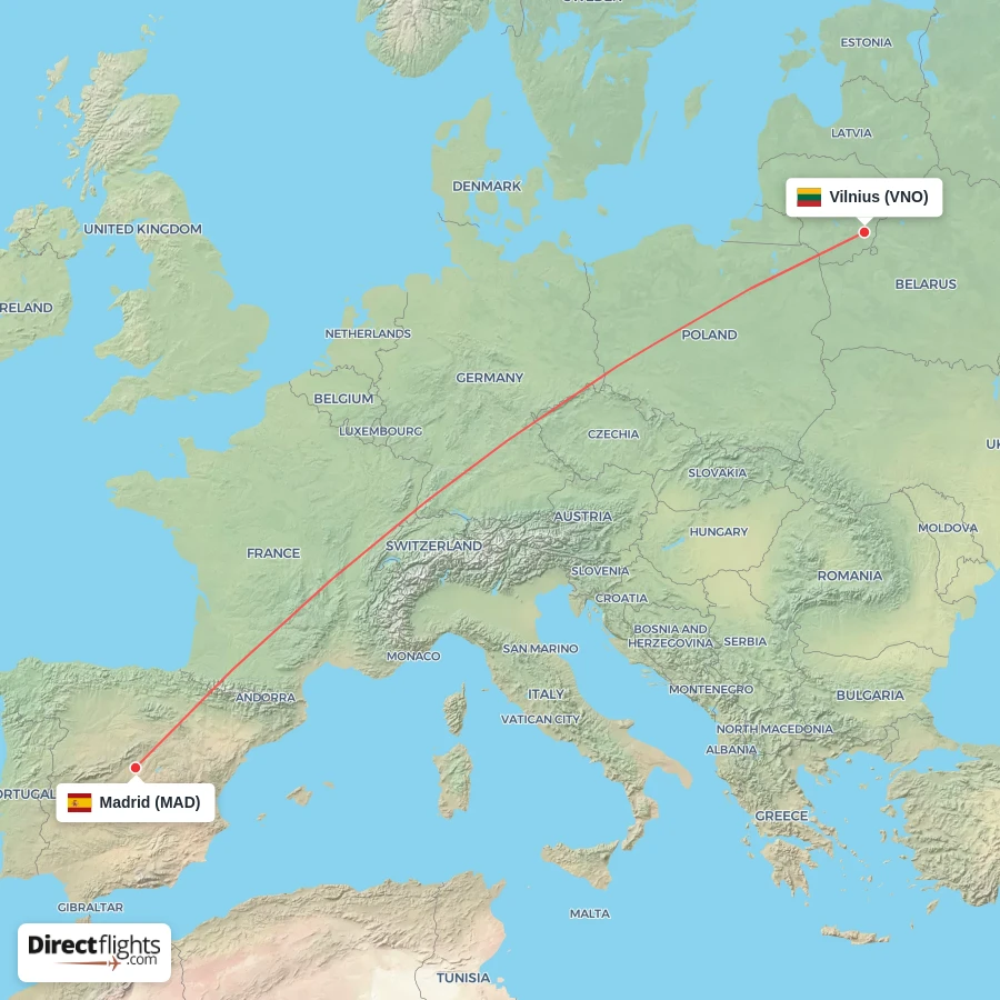 MAD - VNO route map