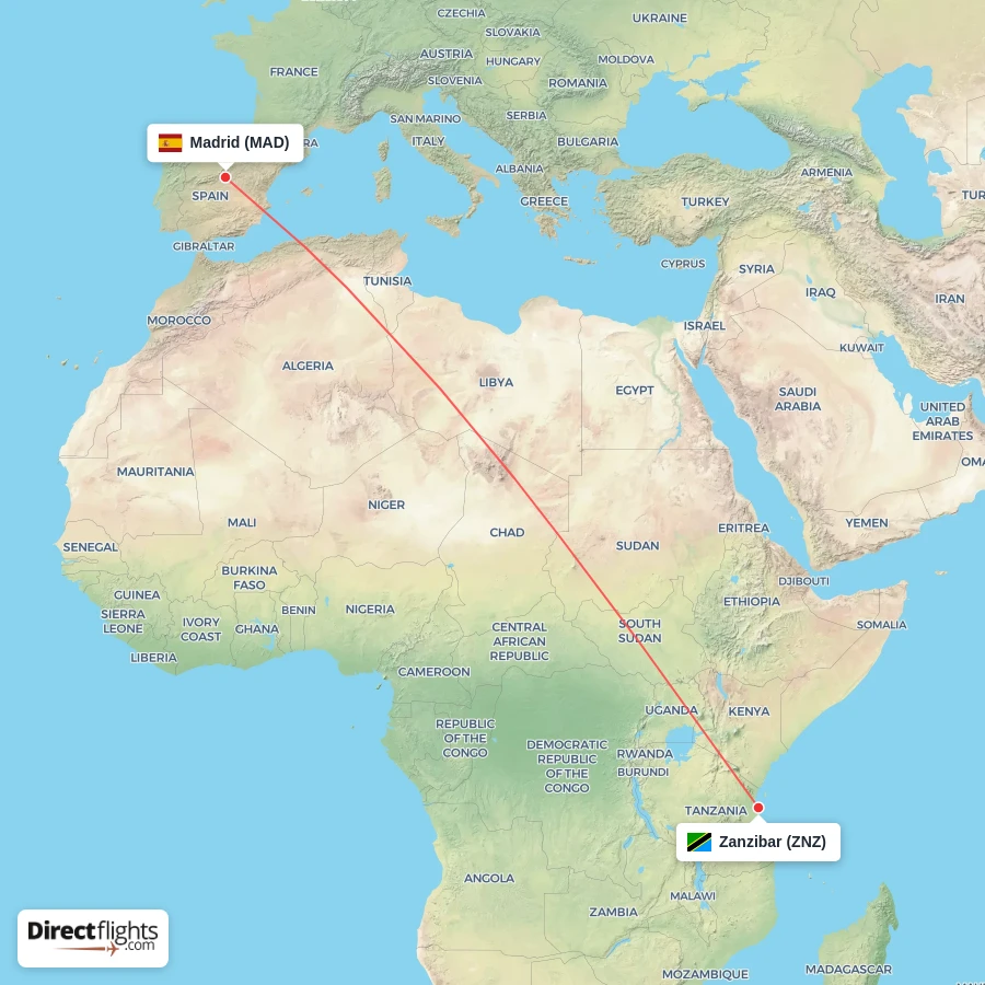 MAD - ZNZ route map