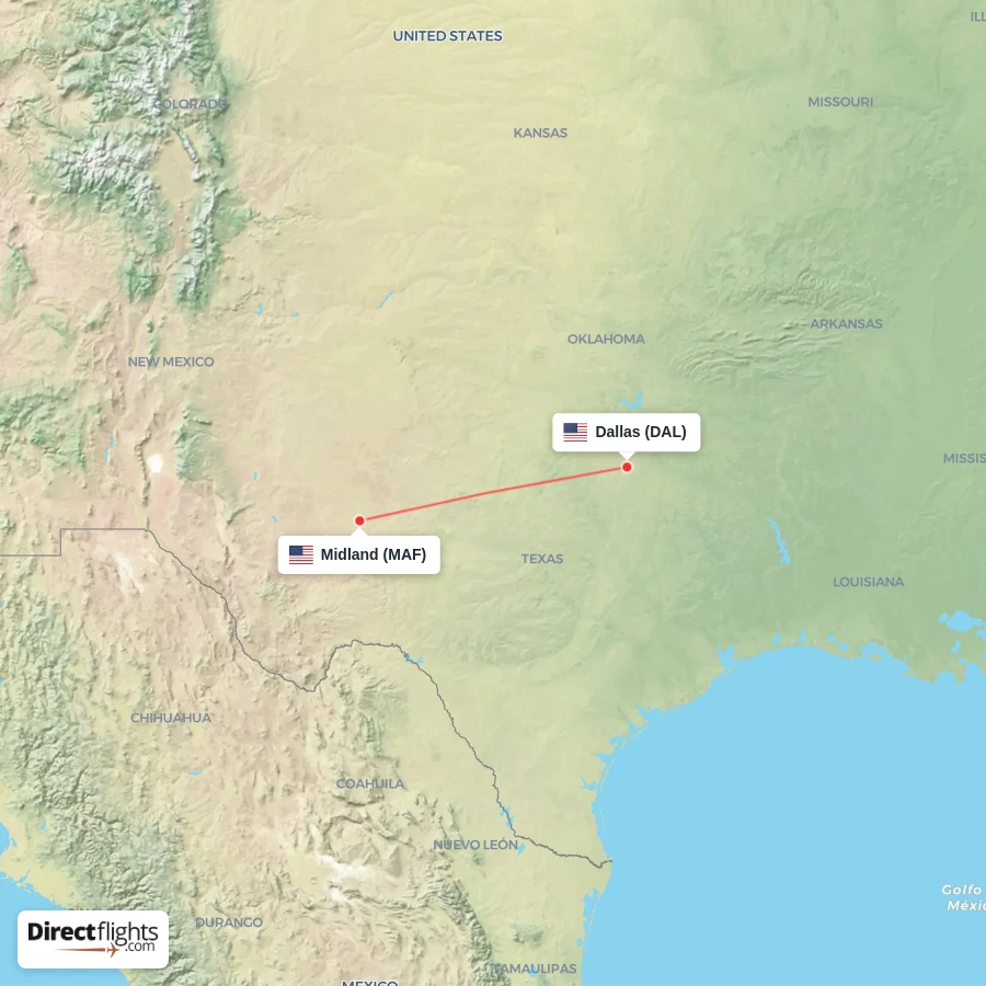 MAF - DAL route map