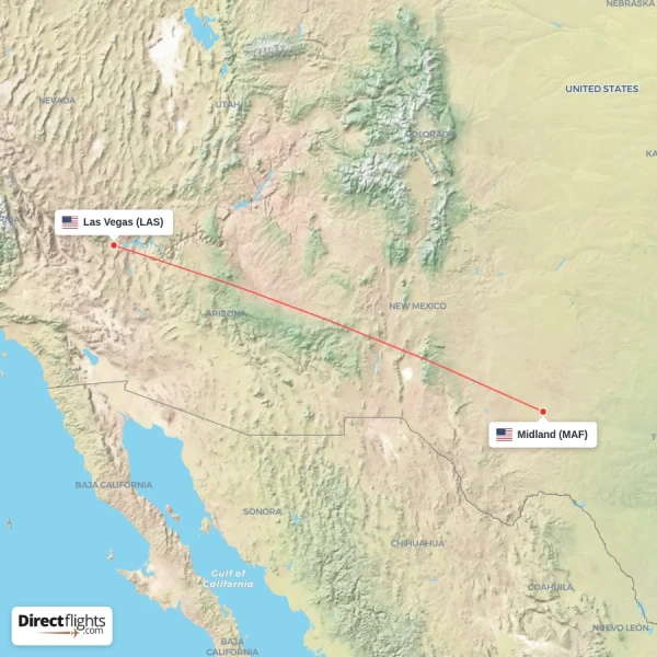 Midland - Las Vegas direct flight map